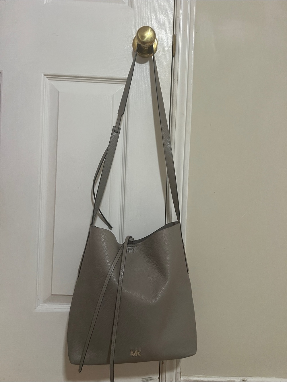 Michael Kors Pebbled Leather Junie Shoulder Bag - Gray - Picture 14 of 15